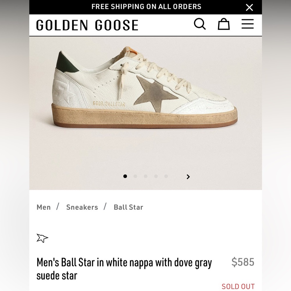 SOLD - Golden Goose Men's Ball Star in white nappa with dove gray suede star